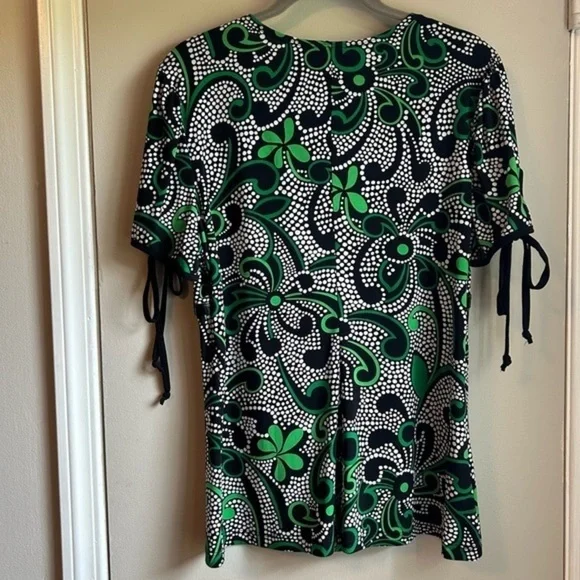 Studio 1940 Green Floral & Polka Dot Polyester Empire Waist Women’s Blouse Sz L - Picture 4 of 14